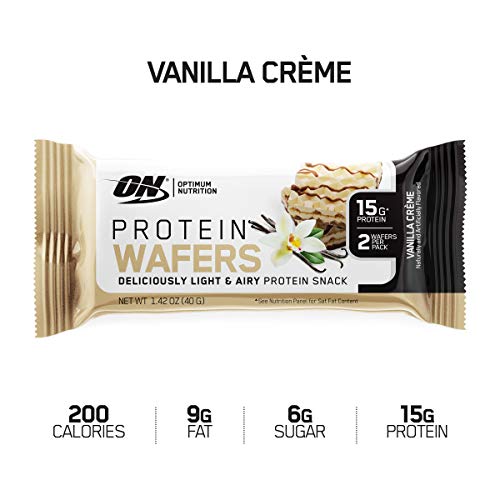 Product Cover New! OPTIMUM NUTRITION High Protein Wafer Bars, Low Sugar, Low Fat, Low Carb Dessert, Flavor: Vanilla, 9 Count
