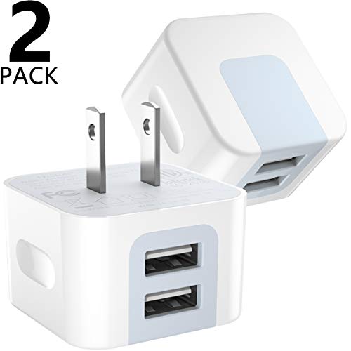 Product Cover USB Wall Charger, USB Plug, Dodoli 2-Pack 2.4A Dual Port 12W Wall Charger Block Adapter Charging Cube Box Compatible iPhone Xs/XS Max/XR/X/8/8 Plus/7/6S/ 6S Plus, Samsung Galaxy, HTC, Moto