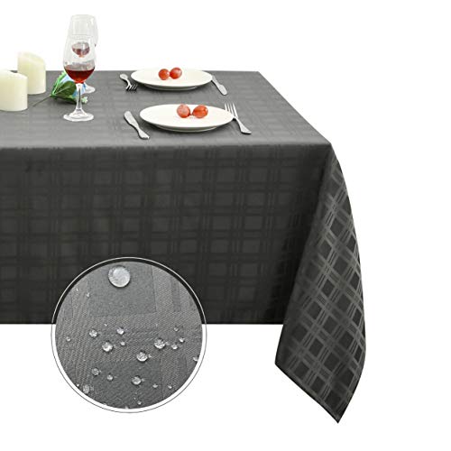 Product Cover Obstal 210GSM Rectangle Table Cloth, Water Resistance Microfiber Tablecloth, Decorative Fabric Plaid Checkered Table Cover for Outdoor and Indoor Use (Grey, 60 x 102 inch)