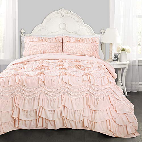 Product Cover Lush Decor Kemmy Quilt - Ruffled Textured 3 Piece Full Queen Size Bedding Set, Blush