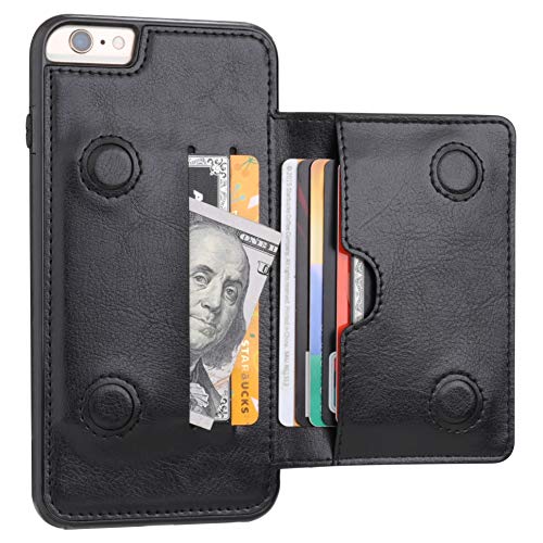 Product Cover KIHUWEY iPhone 6 Plus iPhone 6S Plus Wallet Case with Credit Card Holder, Premium Leather Kickstand Durable Shockproof Protective Cover for iPhone 6/6S Plus 5.5 Inch(Black)