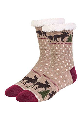 Product Cover Women's Sherpa Lined Cozy Thermal Non-Skid Socks (9-11, Moose) (1 Pair)