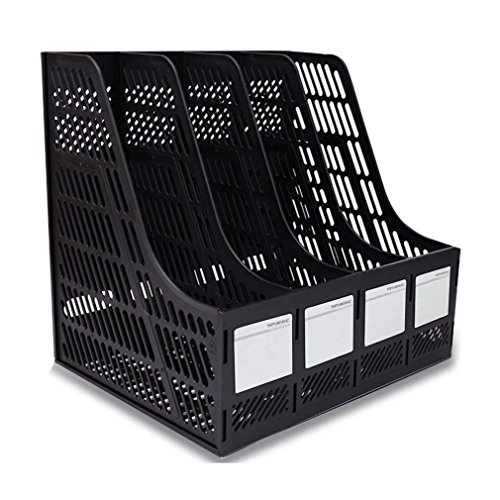 Product Cover DaKos Multipurpose Plastic 4 Compartments File Rack Paper Holder Desktop, File Holders Organizer Box (Black)