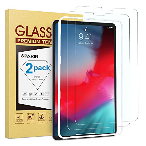 Product Cover [2 Pack] Screen Protector for New 2018 iPad Pro 12.9 inch [3rd Generation], SPARIN Large Notch Cutout Tempered Glass with Apple Pencil Compatible, No Interfere with Face ID