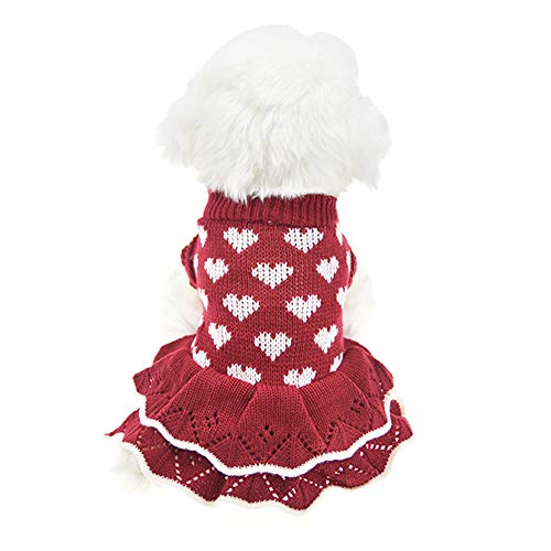 Product Cover MUYAOPET Small Dog Sweaters Female Girl Red Winter Warm Dog Princess Dress Clothes Dachshund Chihuahua Corgi (M(Bust 15.7inch), Red Heart)