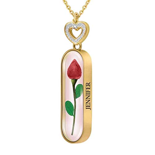 Product Cover Rose Bud Personalized Diamond Pendant - Preserved Real Rose Necklace - Unique Gift for Women - Personalized Jewelry #1170-004