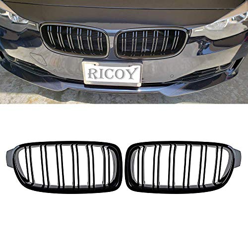 Product Cover Ricoy Gloss Black For BMW F30 F31 2012-2018 3-Series xDrive Twin FIns Double Line Front Kindey Bumper Grille Grill