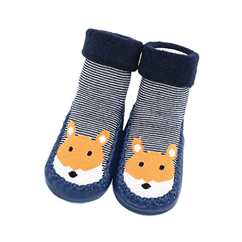 Product Cover Toddler Baby Anti-Slip Slipper Floor Socks Soft Bottom Winter Warm Knit Non-Slip Booties Shoes (Age:24 Month/Label Size:14, Dark Blue)