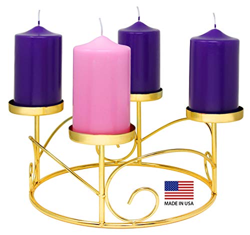 Product Cover Elite Holiday Products Christmas Advent Wreath Ring Candle Holder for Pillar Advent Candles -Gold -Advent Season X-mas Advent Candle Centerpiece Decor - Advent Calendar Decoration