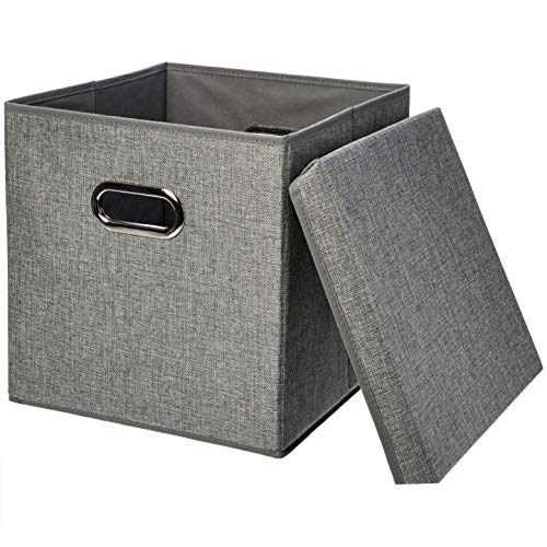 Product Cover AmazonBasics Foldable Burlap Cloth Cube Storage Bin with Lid, Set of 2