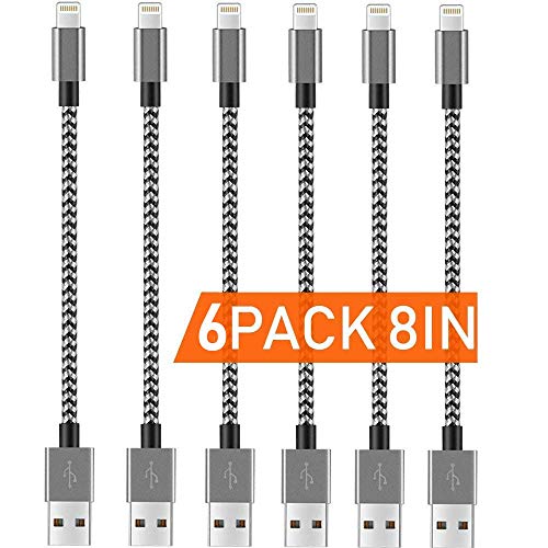 Product Cover Boost Chargers 6Pack 8INCH Nylon Braided Fast Charging USB Power Charge & Sync Cable Cord Compatible iPhone XR XS MAX X iPhone 8 8Plus 7 7 Plus 6S 6S Plus 6 6 Plus 5 SE & More - White/Grey
