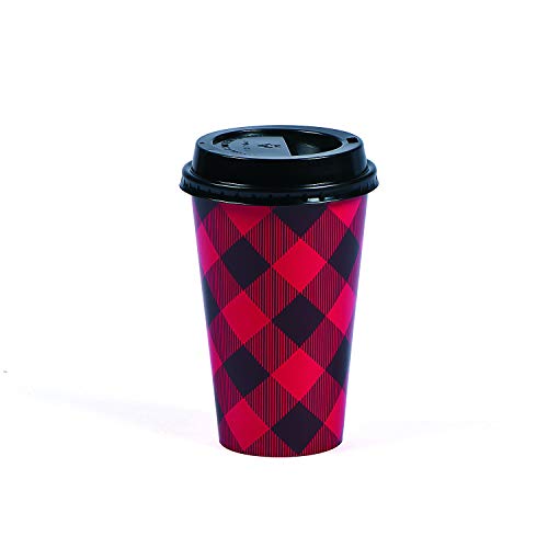 Product Cover Fun ExpressBuffalo Plaid Insulated Coffee Cups with Lids (12 Pack) Holiday, Seasonal Party Supplies, Lumberjack Party Decorations, Hot Cocoa and Coffee Drinkware