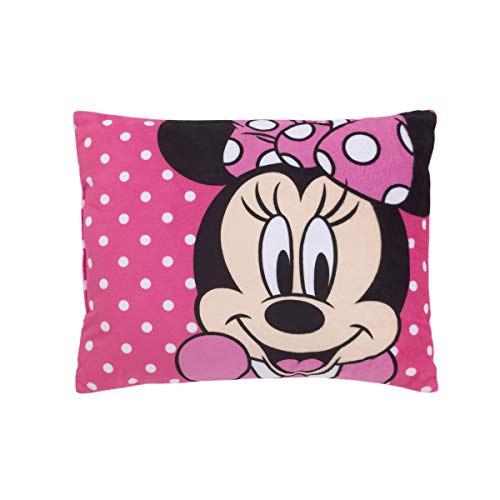 Product Cover Disney Minnie Mouse Bright Pink Soft Plush Decorative Toddler Pillow, Pink, White, Black