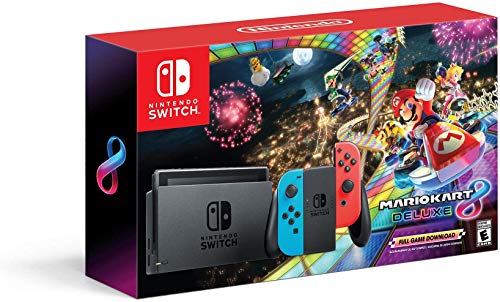 Product Cover Nintendo Switch with Neon Blue and Neon Red Joy‑Con HAC-001 w/ Mario Kart 8 Deluxe
