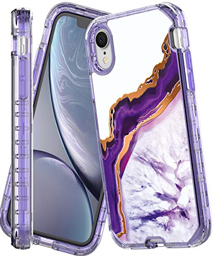 Product Cover IN4U iPhone XR Case, Shockproof 3in1 Full Body Purple Crystal Agate Design 360 Protective Cover for iPhone XR [6.1 INCH] Case (Purple Agate Slice)