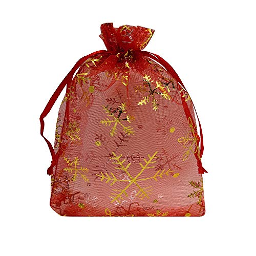 Product Cover Ankirol 100pcs Christmas Organza Favor Bags Snowflake Jewelry Candy Gift Bags Samples Display Drawstring Pouches (red, 4x6)