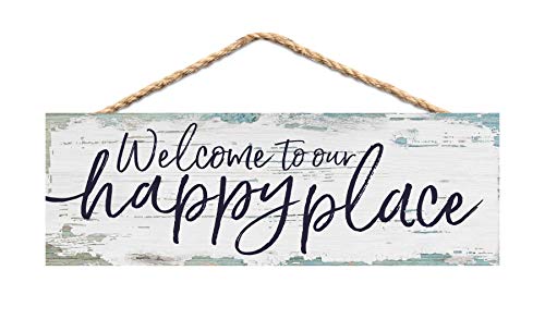 Product Cover P. Graham Dunn Welcome Our Happy Place Nautical Blue 10 x 4 Pine Wood Hanging Décor String Sign