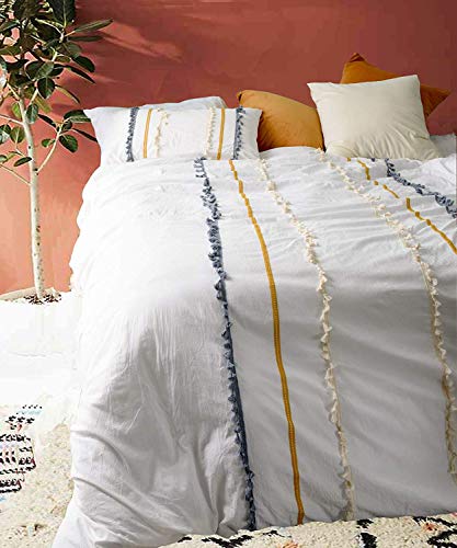 Product Cover Flber Boho Duvet Cover Queen Cotton Bedding White Comforter, 86inx90in