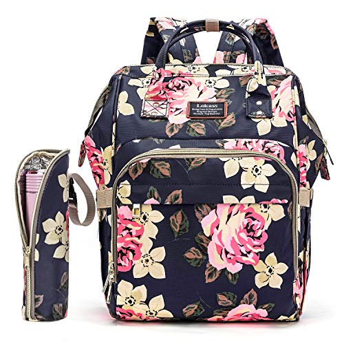 Product Cover Diaper Bag Backpack Floral Baby Bag Water-resistant Baby Nappy Bag With Insulated Water Bottle Bag/Changing Pad For Women/Girls/Mum (Flower Pattern)