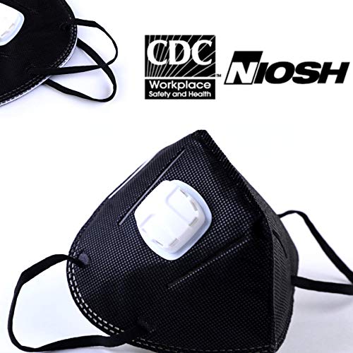 Product Cover Disposable Dust Masks (20 Pack), Black NOISH Dustproof Masks with Exhalation Valve - Safety KN95 Particulate Respirators for Construction, Home, DIY Projects - Carbon Activated