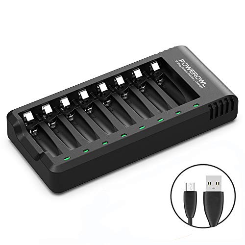 Product Cover POWEROWL 8 Bay AA AAA Battery Charger (USB High-Speed Charging, Independent Slot) for Ni-MH Ni-CD Rechargeable Batteries (No Adapter)
