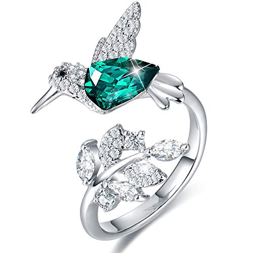 Product Cover CDE Jewelry Christmas Hummingbird Ring S925 Sterling Silver Rings for Women Embellished with Crystals from Swarovski Adjustable Rings Birthday Gifts for Daughter Sister Girlfriend Wife Mom