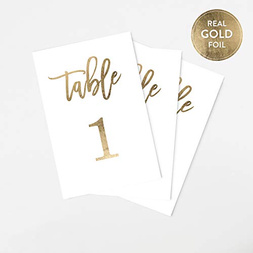 Product Cover Tumbalina Gold Wedding Table Numbers (Color Options Available), 4x6 Modern Calligraphy Foil Design, Double Sided, Numbers 1-25 (Gold Foil)