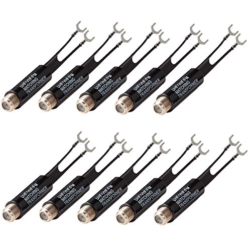 Product Cover Impedance Matching Transformer, Ancable 10-Pack Indoor 75 Ohm to 300 Ohm UHF/VHF FM Matching Transformer Adapter with F Female Jack for Antenna and Coax Cable on TV Receiver Radio Tuner