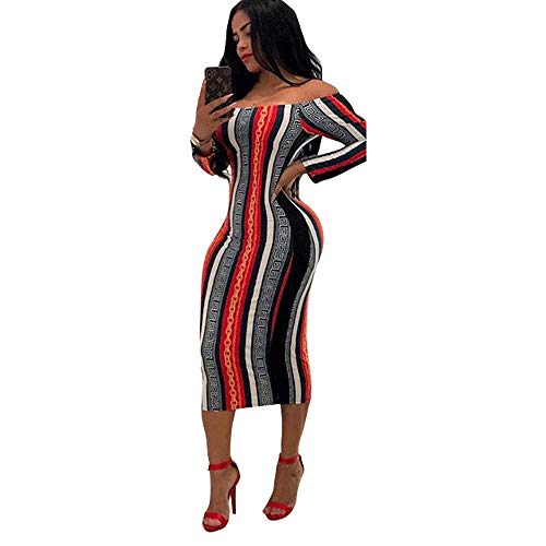 Product Cover Women's Sexy Striped Off Shoulder Cocktail Party Midi Club Skirt Evening Cocktai Dresses