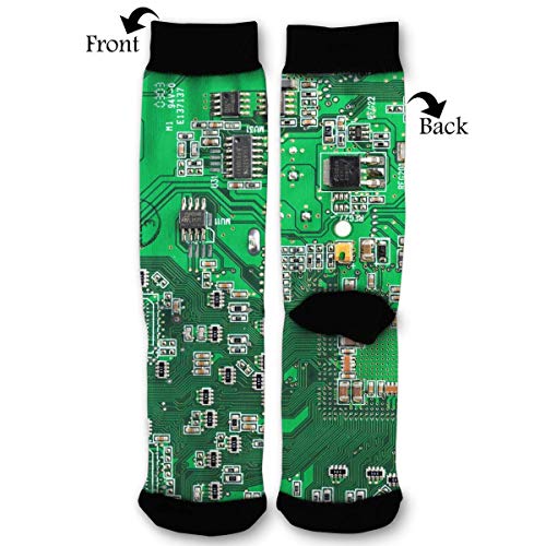 Product Cover Green Computer Circuit Board Unisex Adult Fun Cool 3D Print Colorful Athletic Sport Novelty Crew Tube Socks