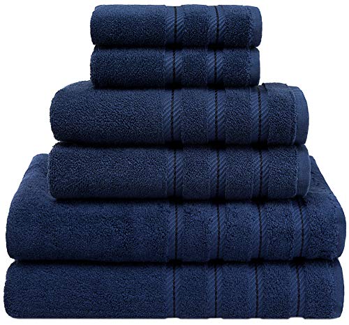 Product Cover American Soft Linen 6-Piece 100% Turkish Genuine Cotton Premium & Luxury Towel Set for Bathroom & Kitchen, 2 Bath Towels, 2 Hand Towels & 2 Washcloths [Worth $72.95] - Navy Blue