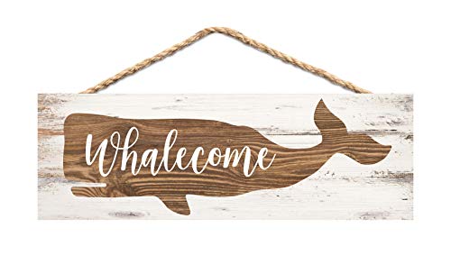 Product Cover P. Graham Dunn Welcome Whale Natural Brown 10 x 4 Pine Wood Hanging Décor String Sign