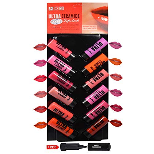 Product Cover ADS Ultra Ceramide Matte Lipstick, Multicolour - Pack of 12 with Adbeni Kajal