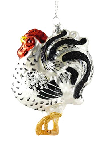 Product Cover Party Explosions Barnyard Rooster Glass Hanging Ornament (Black & White)