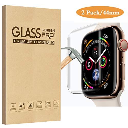 Product Cover [2 Pack] Fotbor Compatible for Apple Watch 44mm Series 4 Tempered Glass Screen Protector, [Full Coverage] [Full Glue] 9H Hardness Anti-Scratch HD Clear Anti-Bubble for iWatch 44mm Screen Protector