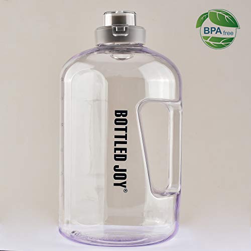 Product Cover BOTTLED JOY 1 Gallon Water Bottle with Flip Top and Handle - BPA Free Motivational Large Capacity Hydration Leak-Proof Water Jug for Sports Outdoor Camping (Clear with Light Gray Lid)