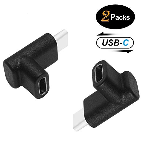 Product Cover USB C Angle Adapter [2 Pack] 90 Degree USB-C Type C Male to Female Adapter, Upward & Downward Angled USB-C USB 3.1 Type-C Extension for Laptop & Tablet (USB-C Up/Down, Black)