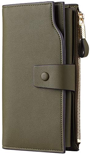 Product Cover Travelambo Womens RFID Blocking Large Capacity Luxury Waxed Genuine Leather Clutch Wallet Multi Card Organizer (ReNapa Green Army)