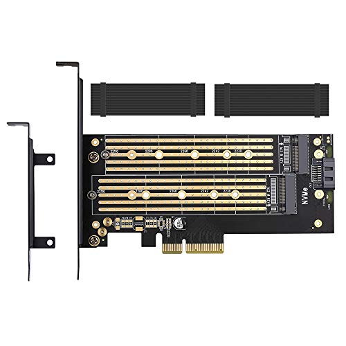 Product Cover Dual M.2 PCIE Adapter for SATA or PCIE NVMe SSD with Advanced Heat Sink Solution,M.2 SSD NVME (m Key) and SATA (b Key) 22110 2280 2260 2242 2230to PCI-e 3.0 x 4 Host Controller Expansion Card