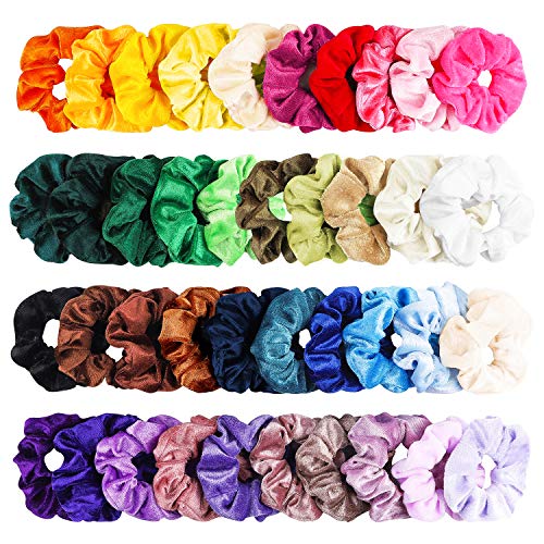 Product Cover 40Pcs Colorful Velvet Hair Scrunchies Set, Elastic Hair Bobbles for Ponytail Holder, Strong Hold Hair Accessories Ropes Scrunchie for Women Solid Color Traceless Hair Bands