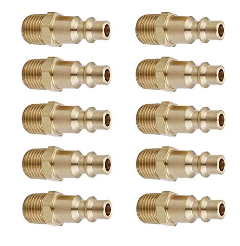 Product Cover Air Hose Fittings And Quick Connect Air Fittings, 1/4 Inch NPT Brass Male Air Coupler Plug (10 Piece) Industrial Type D, Air Compressor Fittings