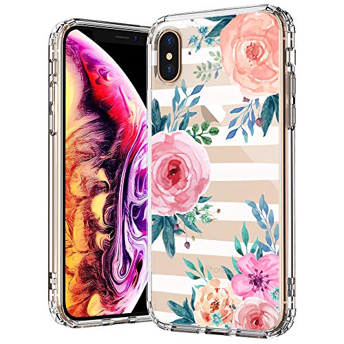 Product Cover MOSNOVO iPhone Xs Max Case, Clear iPhone Xs Max Case, Girls Blossom Stripes Floral Flower Pattern Clear Design Transparent Back Case with TPU Bumper Case Cover for iPhone Xs Max