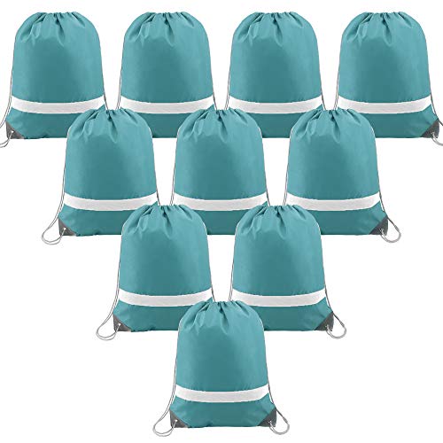 Product Cover Teal-Blue-Drawstring-Backpacks-Bags-in-Bulk Reflective Gym Bag 10 Pack, Sports String Back Packs Sackpack Cinch Bags