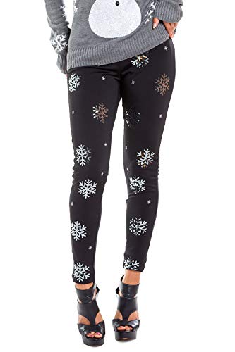 Product Cover Tipsy Elves Women's Cute Sequined Snowflake Leggings for Christmas