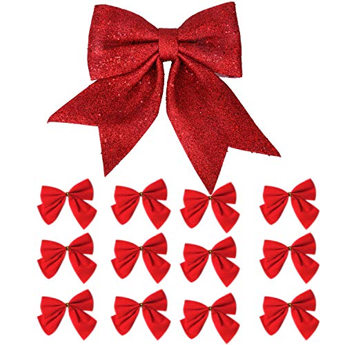 Product Cover One Large Red Christmas Tree Topper Bow and 12 Christmas Tree Bows Red, 13 ct