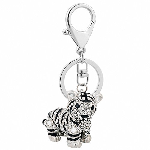 Product Cover Womens Mens Creative Colorful Lovely Tiger Key Chains Gem Studded Luxury Pendant Key Holder Small Gifts for Friends Silver