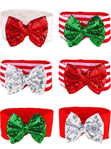 Product Cover Tatuo 6 Pieces Christmas Glitter Bows Baby Girl Headbands Sequin Head Wraps Hair Accessories for Toddlers Infants Newborns