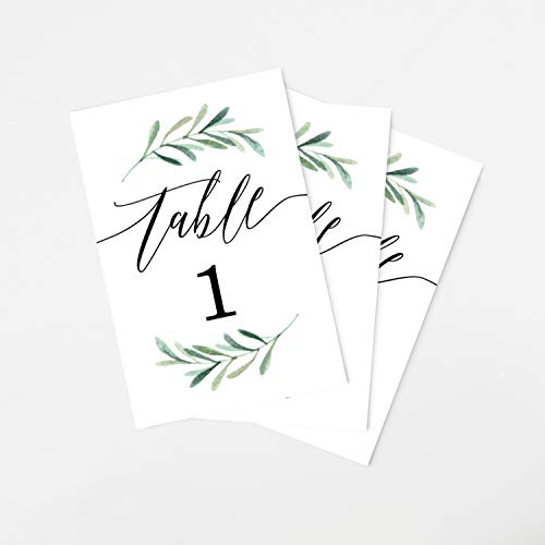 Product Cover Tumbalina Wedding Table Numbers, Botanical Greenery Design, 4x6 Calligraphy Design, Double Sided (1-25)