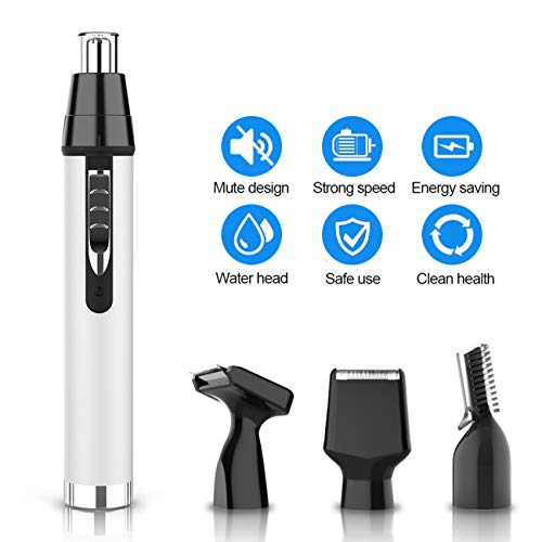 Product Cover Ear and Nose Hair Trimmer for Men,Professional USB Rechargeable Nostril Nasal Hair Vacuum Cleaning System,4 in 1 Lightweight Waterproof Hair and Beard Clippers for Women (White)