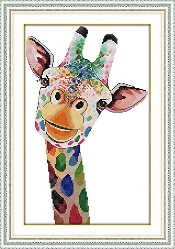 Product Cover eGoodn Stamped Cross Stitch Kit with Printed Pattern Colorful Cartoon Giraffe 11ct Fabric 14.2 inches by 20.5 inches, Frameless Cross-Stitching Needlework